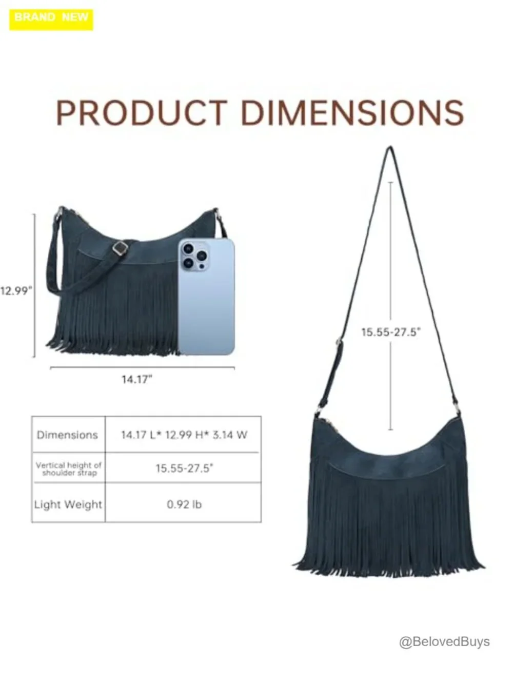 Vintage Suede Hobo Bag Tassel Crossbody Shoulder Purse